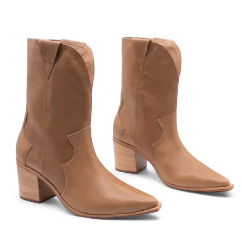 NEW KAANAS Petra Leather Western Bootie Nutmeg Size 11
